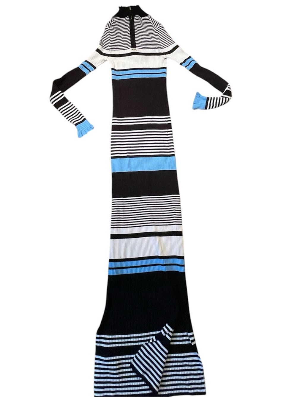 Boss Black White & Blue Striped Ribbed Long Sleeve Sweater Maxi Dress Small S
